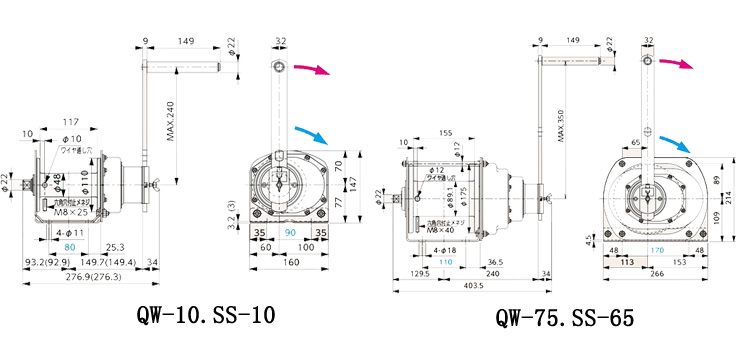 QW手搖絞盤尺寸圖