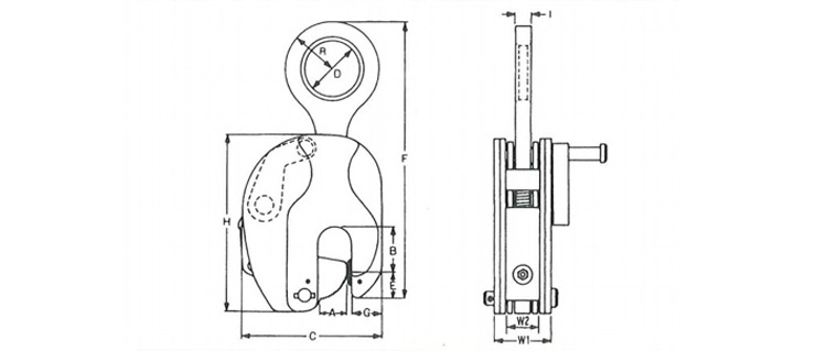 RS型豎吊鋼板鉗結(jié)構(gòu)尺寸圖