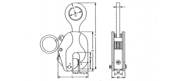 SL型豎吊鋼板鉗結構尺寸圖